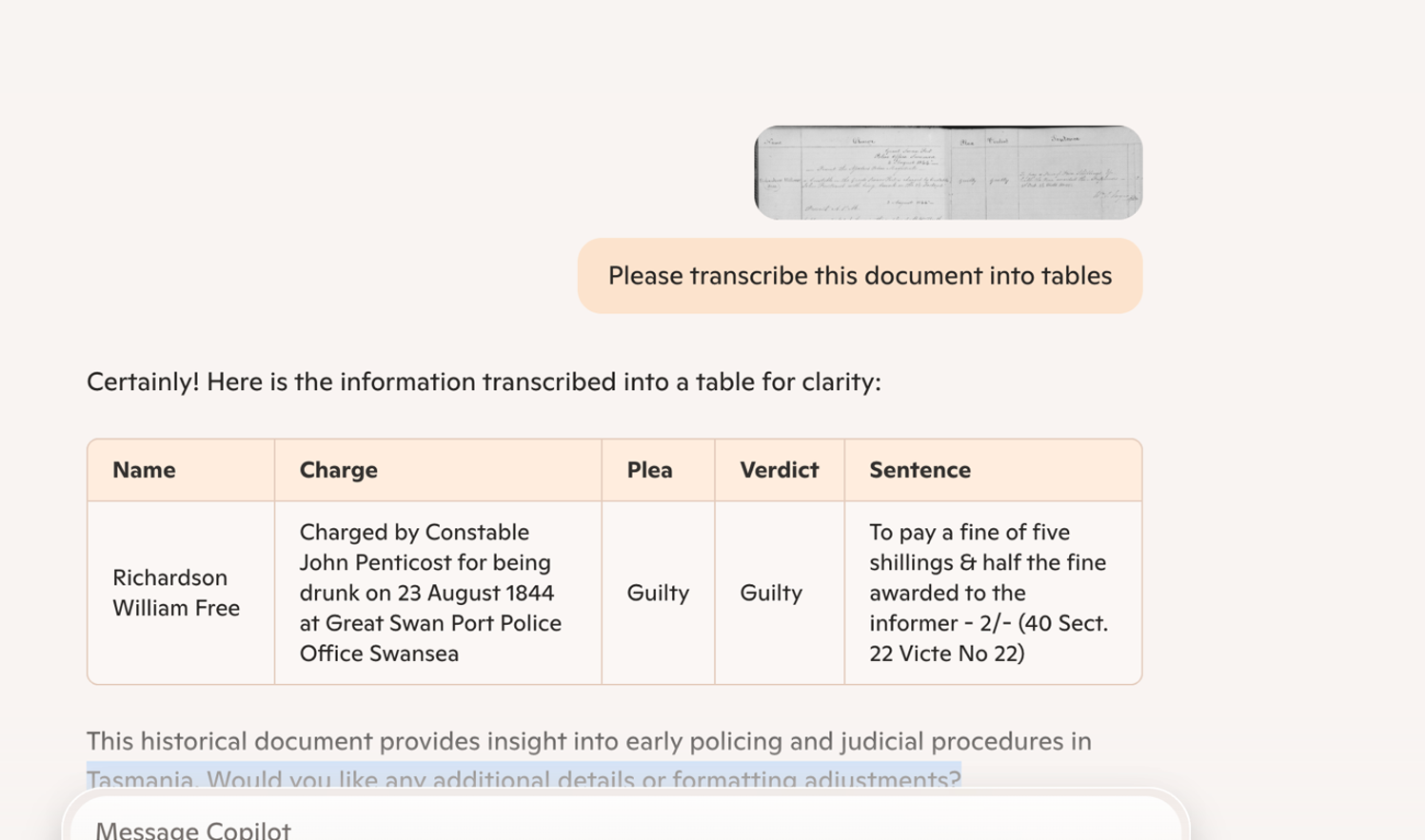 AI transcription of handwritten text